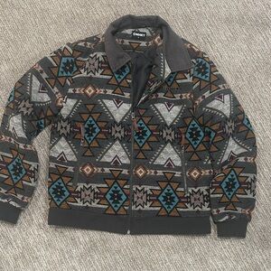 Hooey Men's Gray, Turquoise & Brown Aztec Zip-Up Sweater Jacket